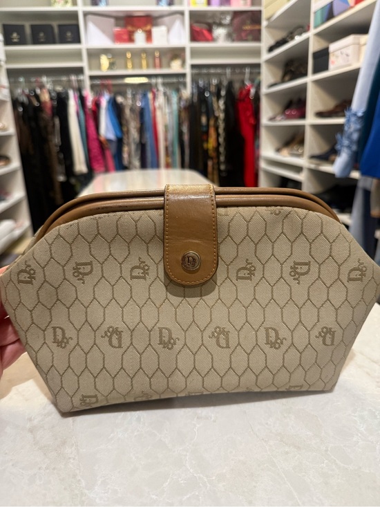 Dior Handbags - Christian Dior vintage clutch honeycomb canvas with leather trim in EUC COA